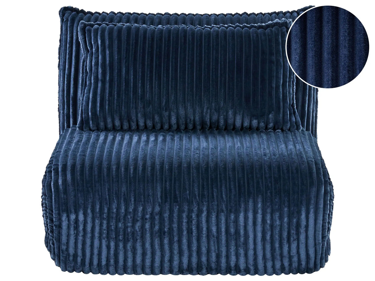 Sofa Bed Blue Corduroy Upholstery 1 Seater with Additional Cushion Sleeper Function Adjustable Backrest Armless for Kids and Adults Beliani