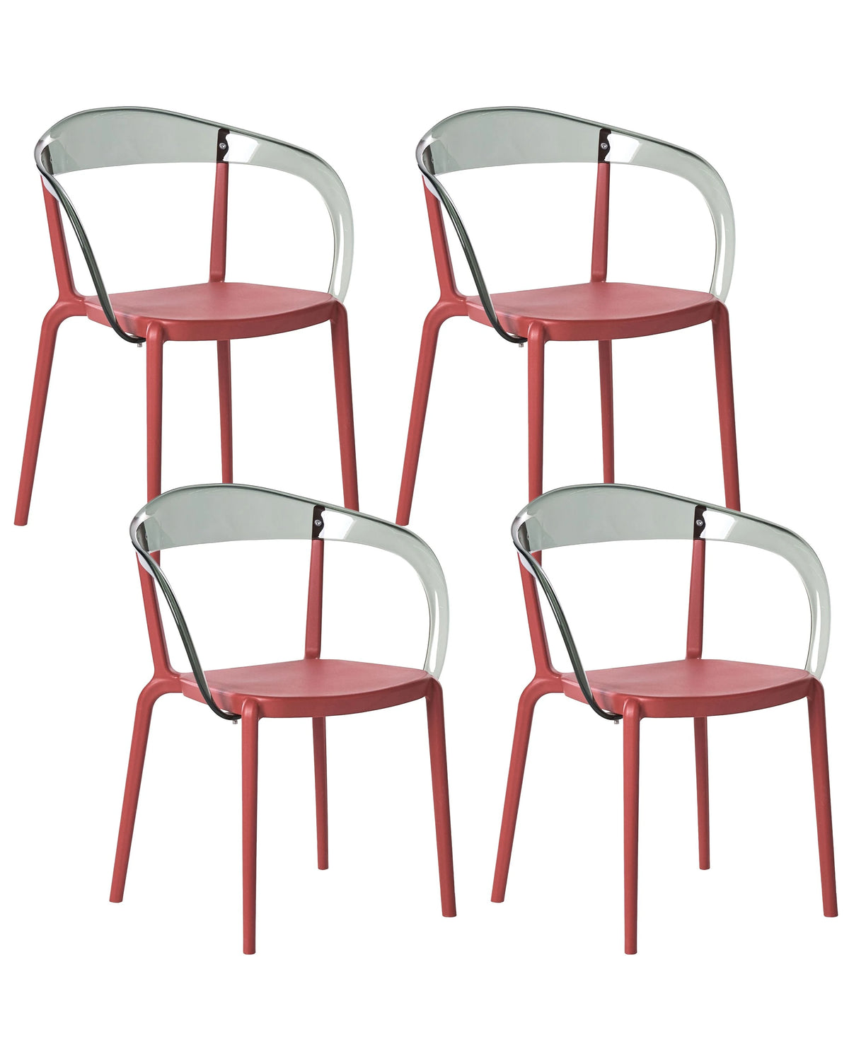 Set of 4 Garden Chairs Red Synthetic Material Plastic Indoor Outdoor Garden with Armrests Dining Room Modern Minimalist Style Beliani