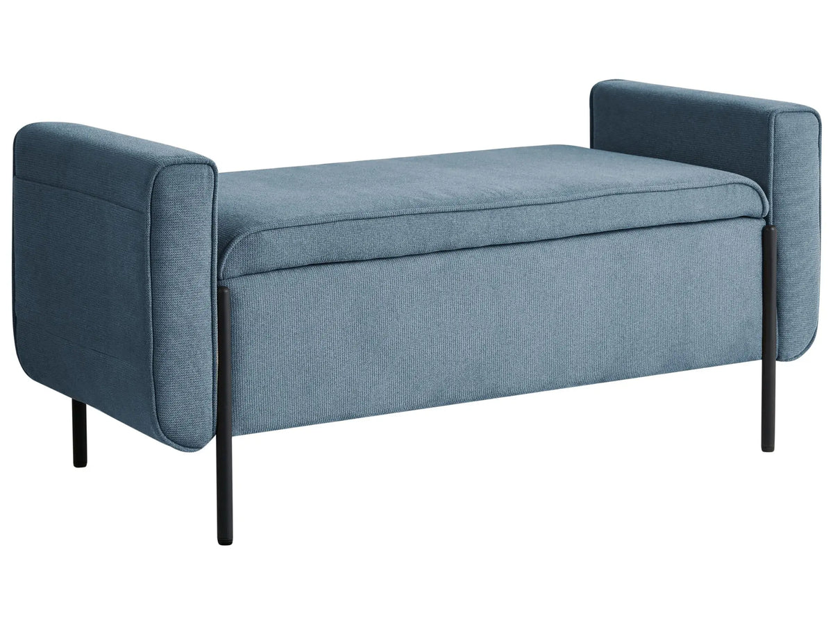 Storage Bench Blue Fabric Upholstery Water-Repellent Metal Legs Lift Up Top Beliani