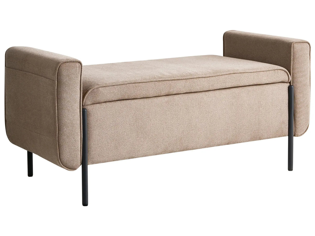 Storage Bench Beige Fabric Upholstery Water-Repellent Metal Legs Lift Up Top Beliani