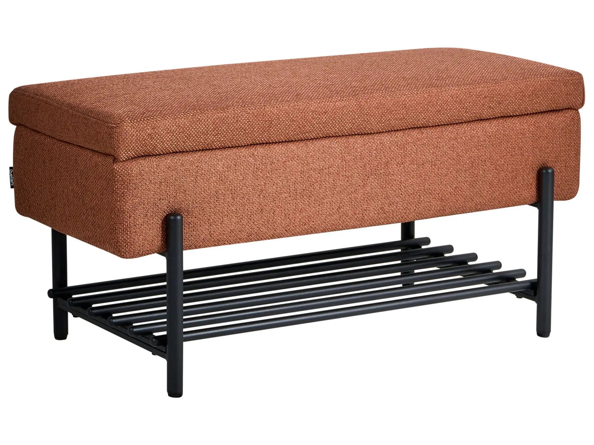 Storage Bench Golden Brown Fabric Upholstery Water-Repellent Metal Legs Lift Up Top Beliani