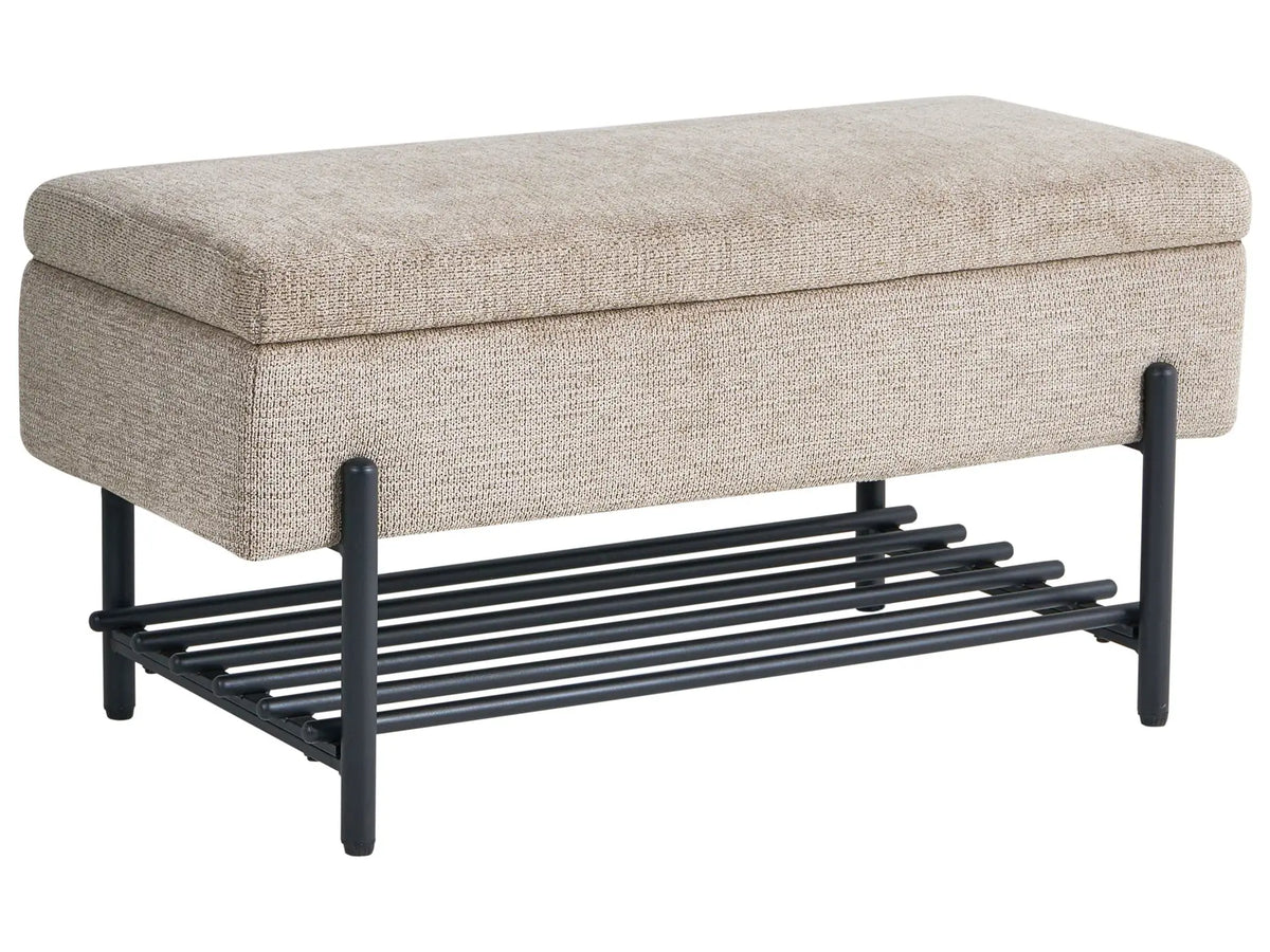 Storage Bench Taupe Fabric Upholstery Water-Repellent Metal Legs Lift Up Top Beliani