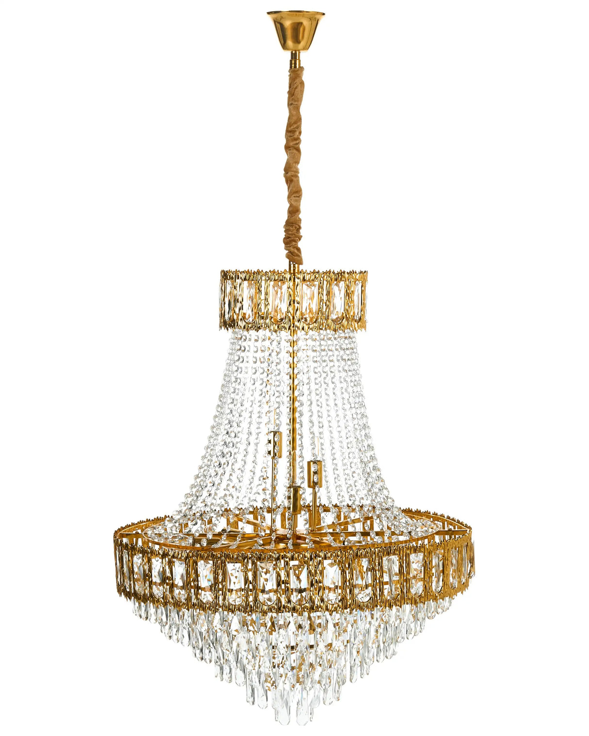 Chandelier Gold Metal Base with Crystal 70 cm Pendant Lamp Glamour Style Dining Room Living Room Beliani