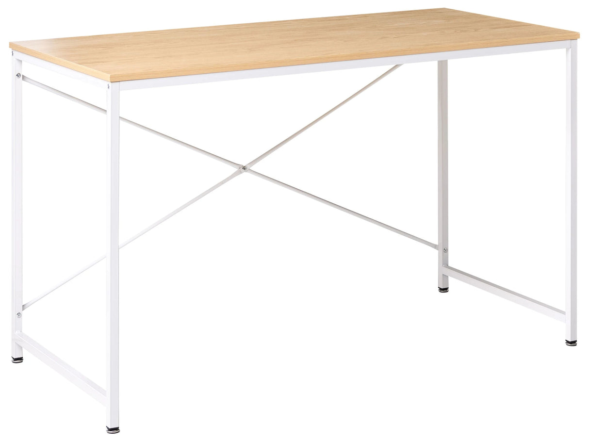 Desk White Light Brown MDF Tabletop Powder Coated Iron Legs and Frame Home Office Modern Industrial Beliani