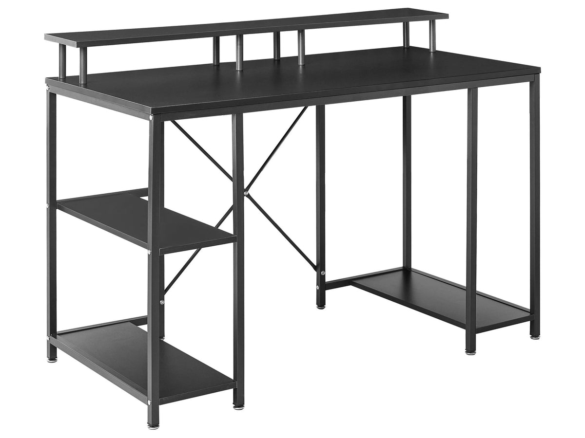 Desk Black MDF Tabletop Powder Coated Iron Legs and Frame 3 Shelves Add Storage Space Modern Beliani