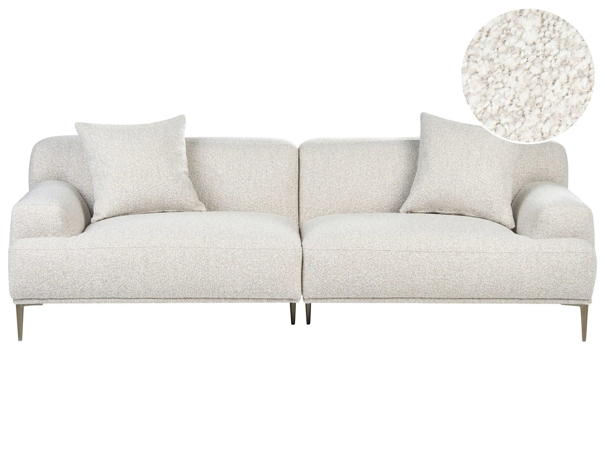 3 Seater Fabric Boucle Sofa Off-White Living Room Modern Style Metal Legs Beliani
