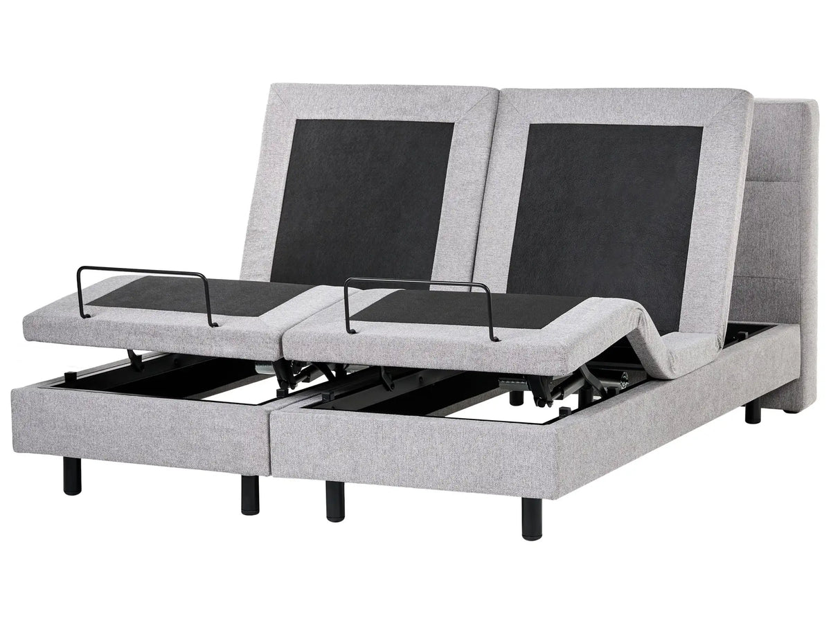 Electric Bed Light Grey EU King Size 5ft3 Remote Control Adjustable Fabric Upholstery Chenille Beliani
