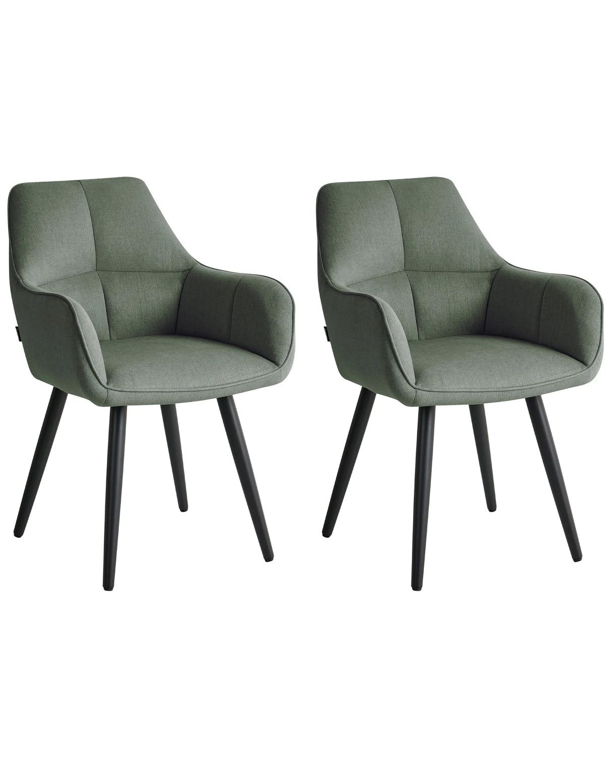 Set of 2 Dining Accent Chairs Green Faux Linen Upholstery with Armrests Metal Base Modern Design Beliani