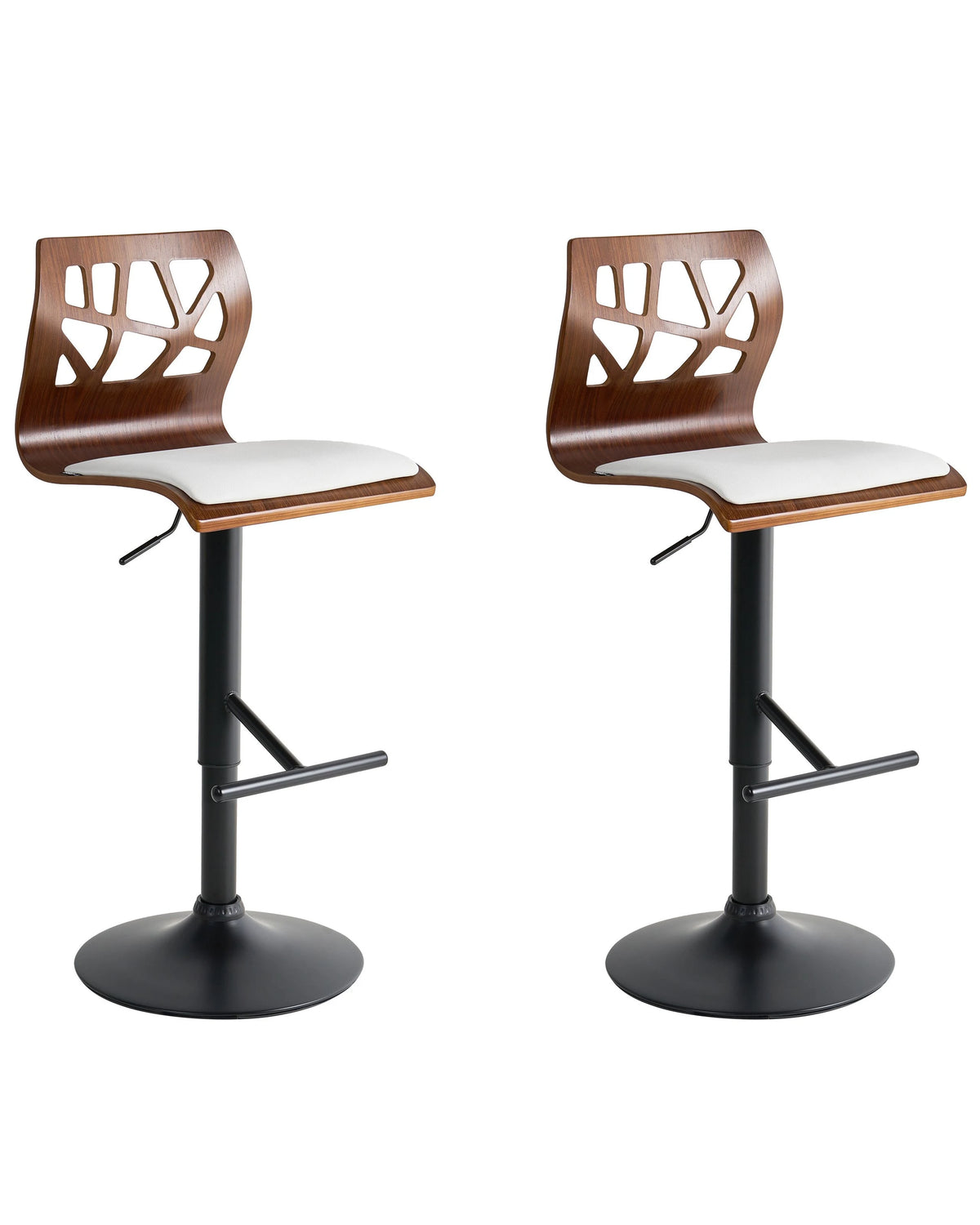 Set of 2 Bar Stools Dark Brown White with Black Leg Faux Leather Footrest Swivel Gas Lift Adjustable Height Modern Beliani