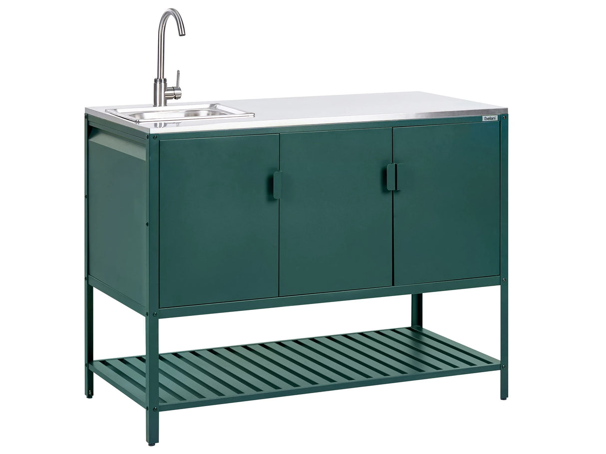 Outdoor Kitchen Cabinet Green Stainless Steel 3 Door Unit with Top Garden Kitchen Dining Beliani