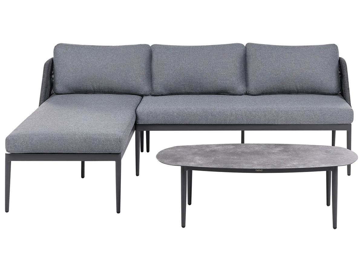 3 Seater Lounge Set Grey Right Hand Fabric Aluminium Frame Corner Sofa and Coffee Table Stylish Garden Furniture Patio Beliani