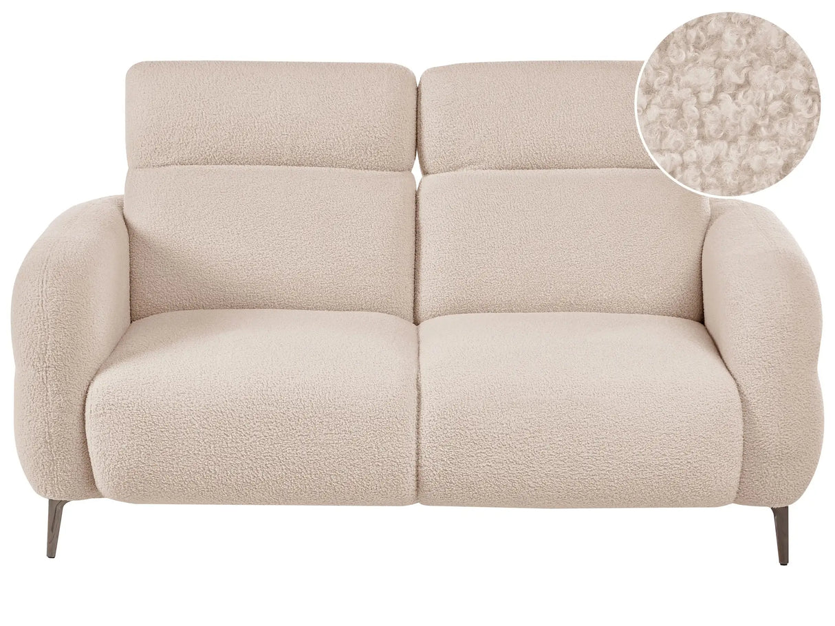 2 Seater Sofa Beige Boucle with Adjustable Headrests Minimalistic Style Beliani
