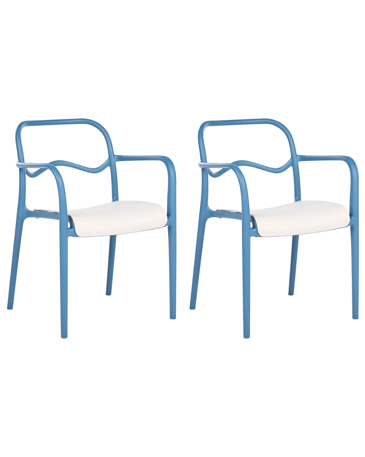 Set of 2 Garden Dining Chairs Blue Plastic Stackable Retro Style All-Weather Beliani