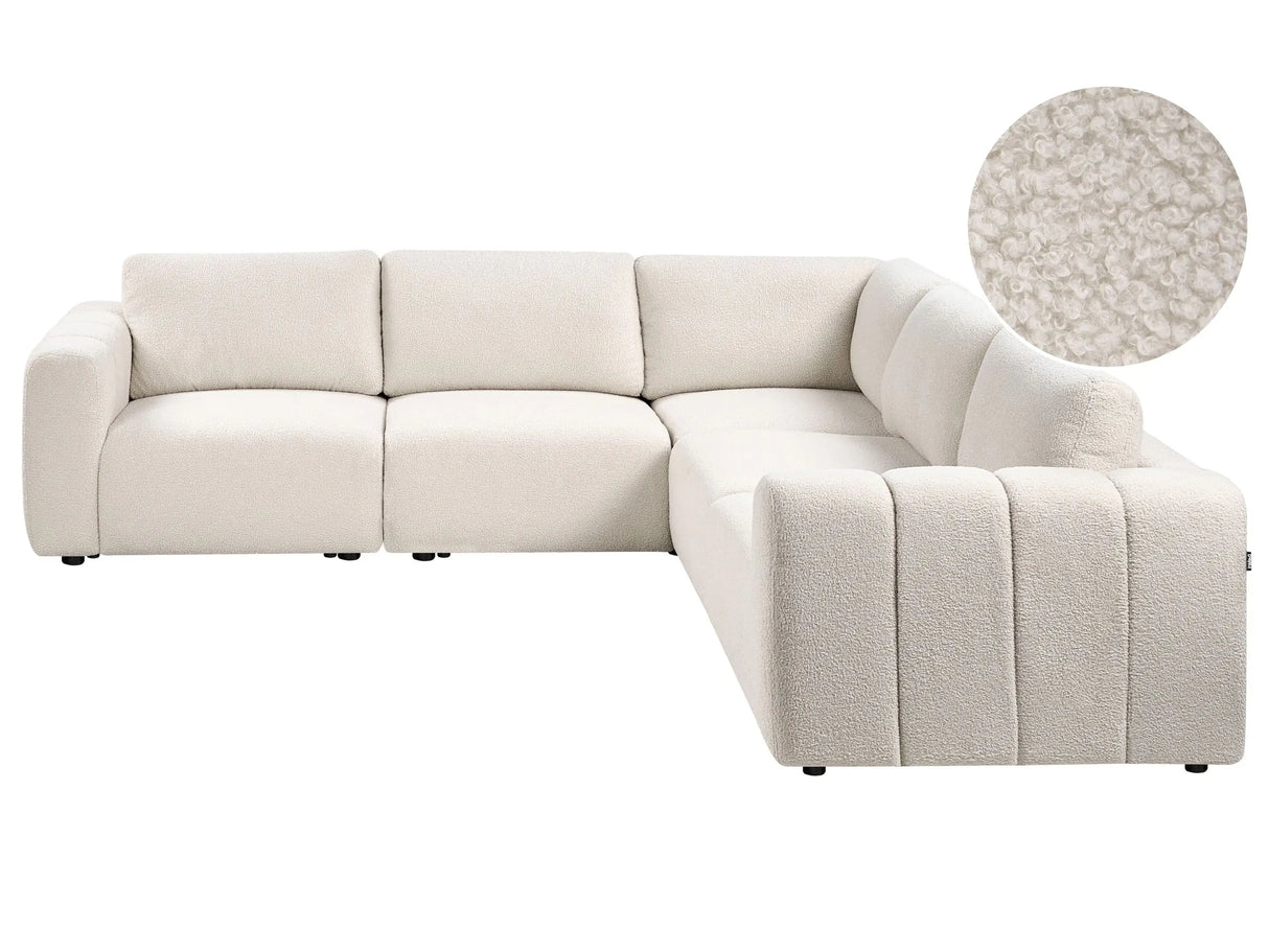 Modular Left Hand Sofa Off-White Boucle Sectional Corner Couch Modern Living Room Beliani