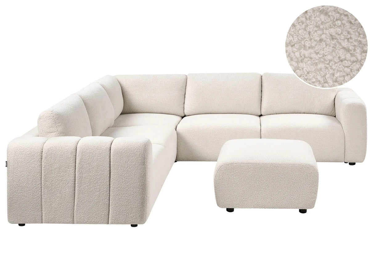Modular Right Hand Sofa with Ottoman Off-White Boucle Sectional Corner Couch Modern Living Room Beliani