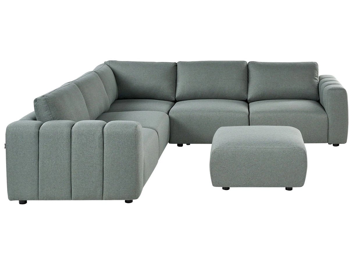 Modular Right Hand Sofa with Ottoman Green Fabric Sectional Corner Couch Modern Living Room Beliani