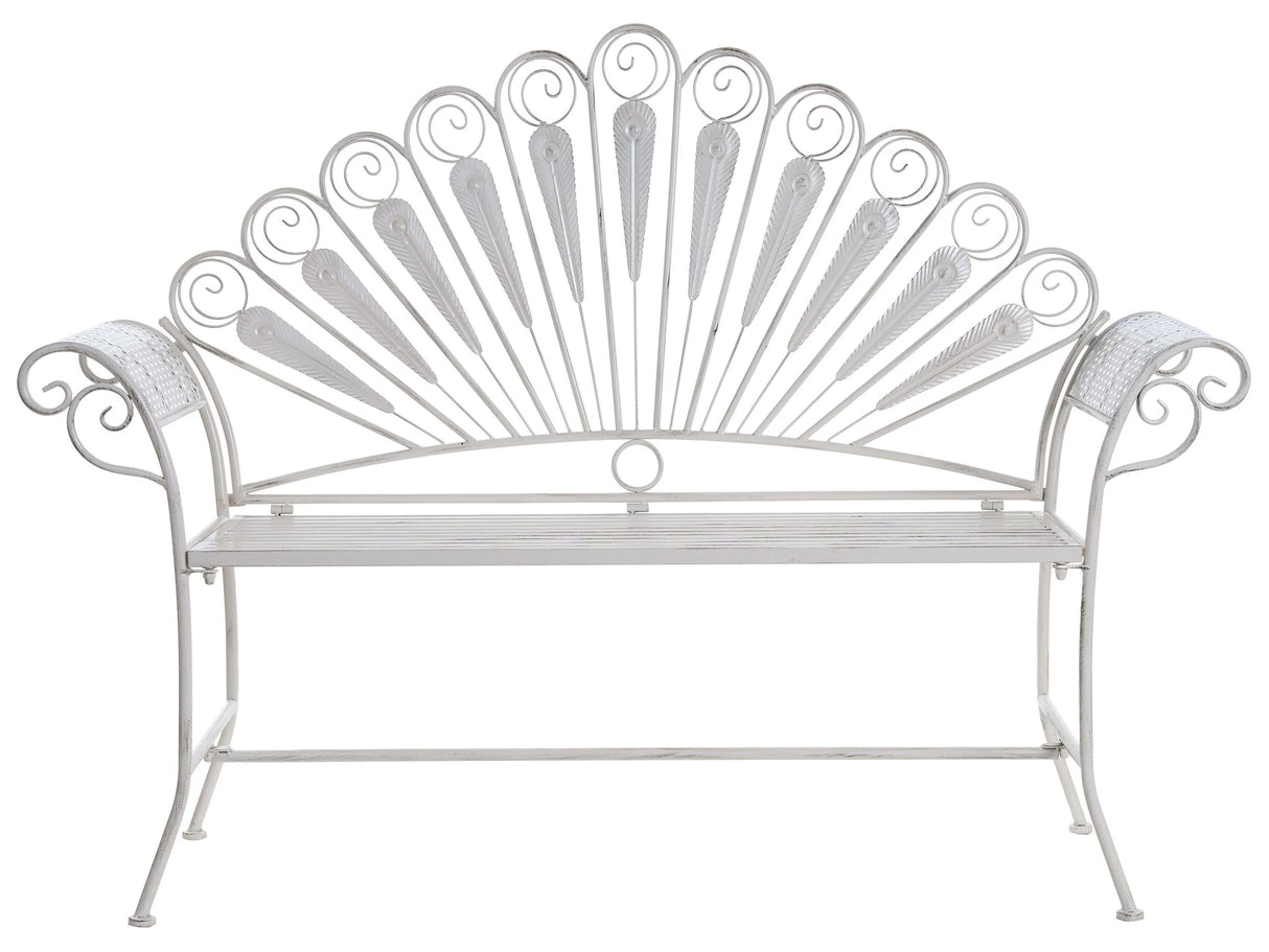 Outdoor Garden Bench Off-White Metal Iron 2 Seater Armrests Peacock Motif Distressed Effect Beliani