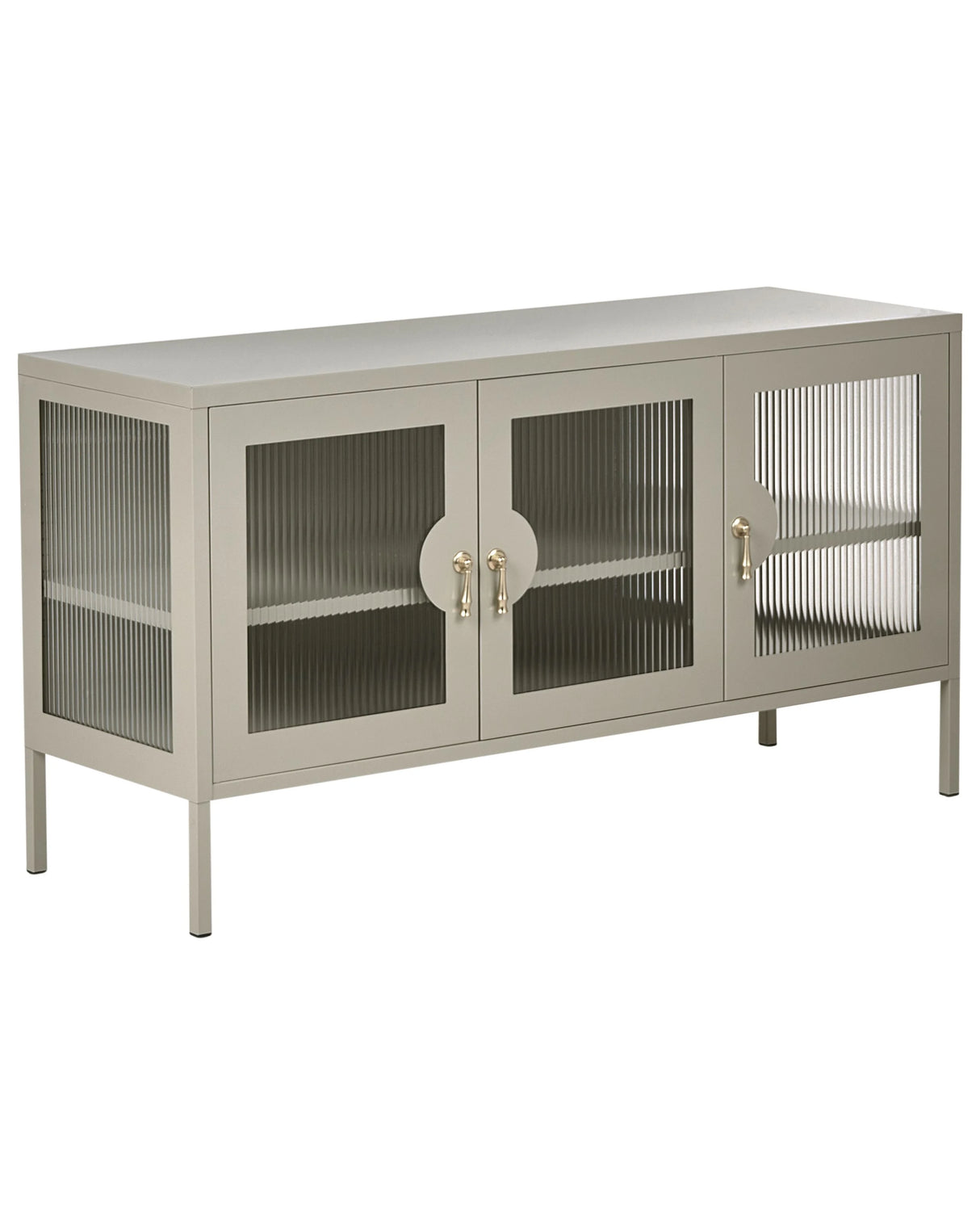 3 Door Sideboard Light Beige Steel Metal Office Cabinet Shelves Leg Caps Industrial Design Living Room Home Office Furniture Beliani