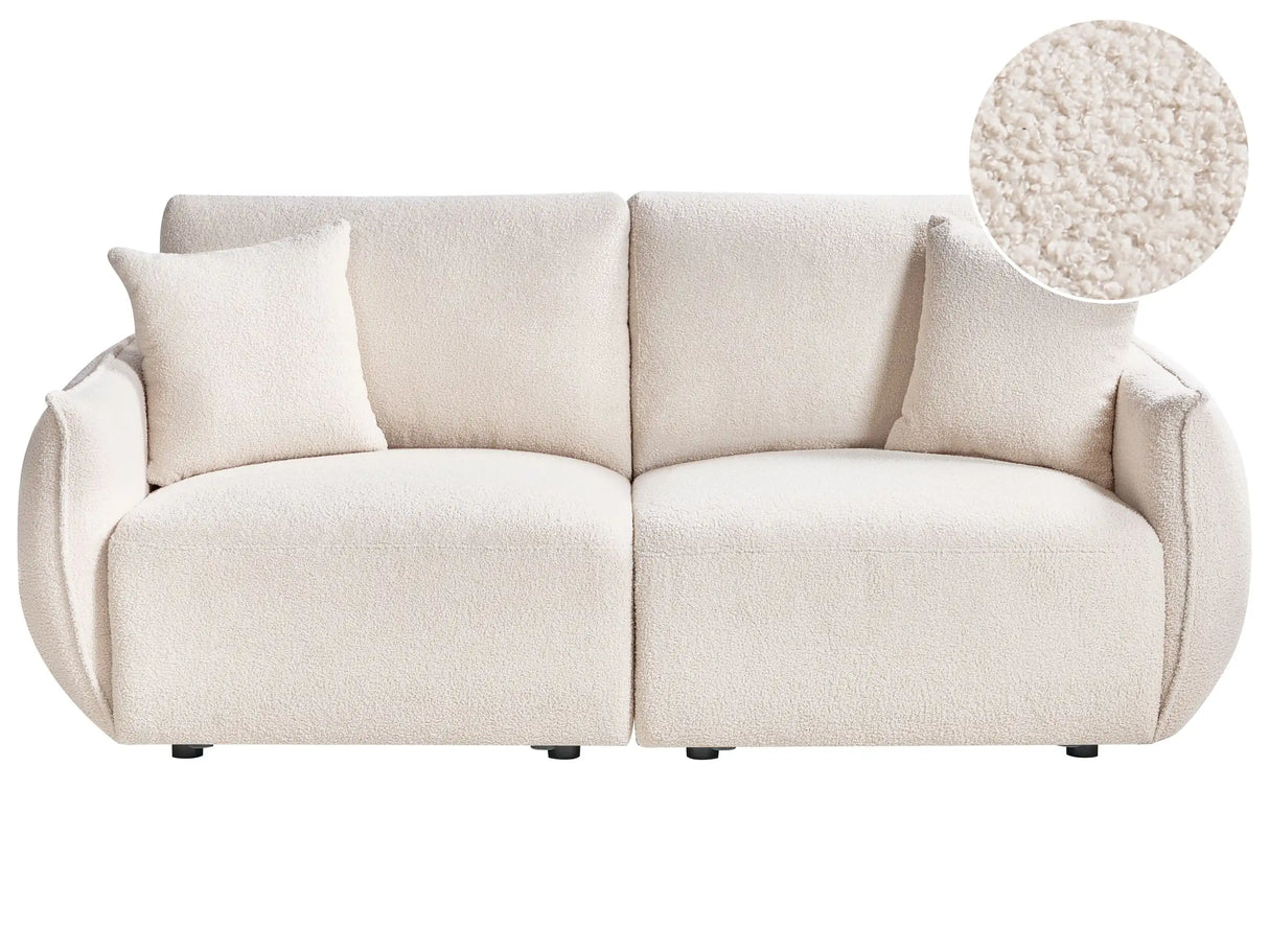 Modular 2 Seater Sofa Off-White Boucle Upholstery Two Piece Sectional Sofa Modern Minimalistic Style Living Room Beliani