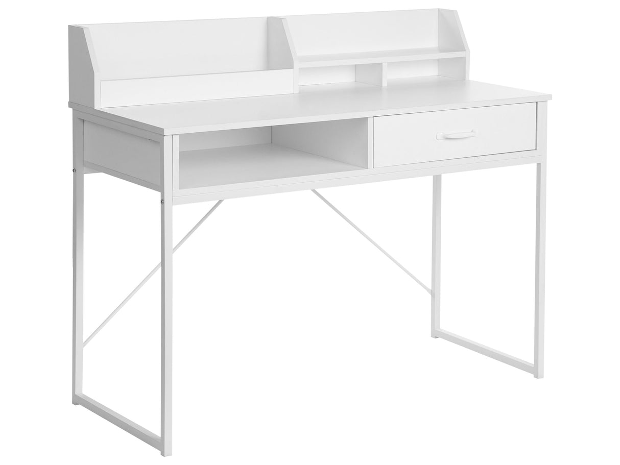 Office Desk White MDF and Metal Legs 110 x 50 cm Drawer Open Shelf Scandinavian Beliani