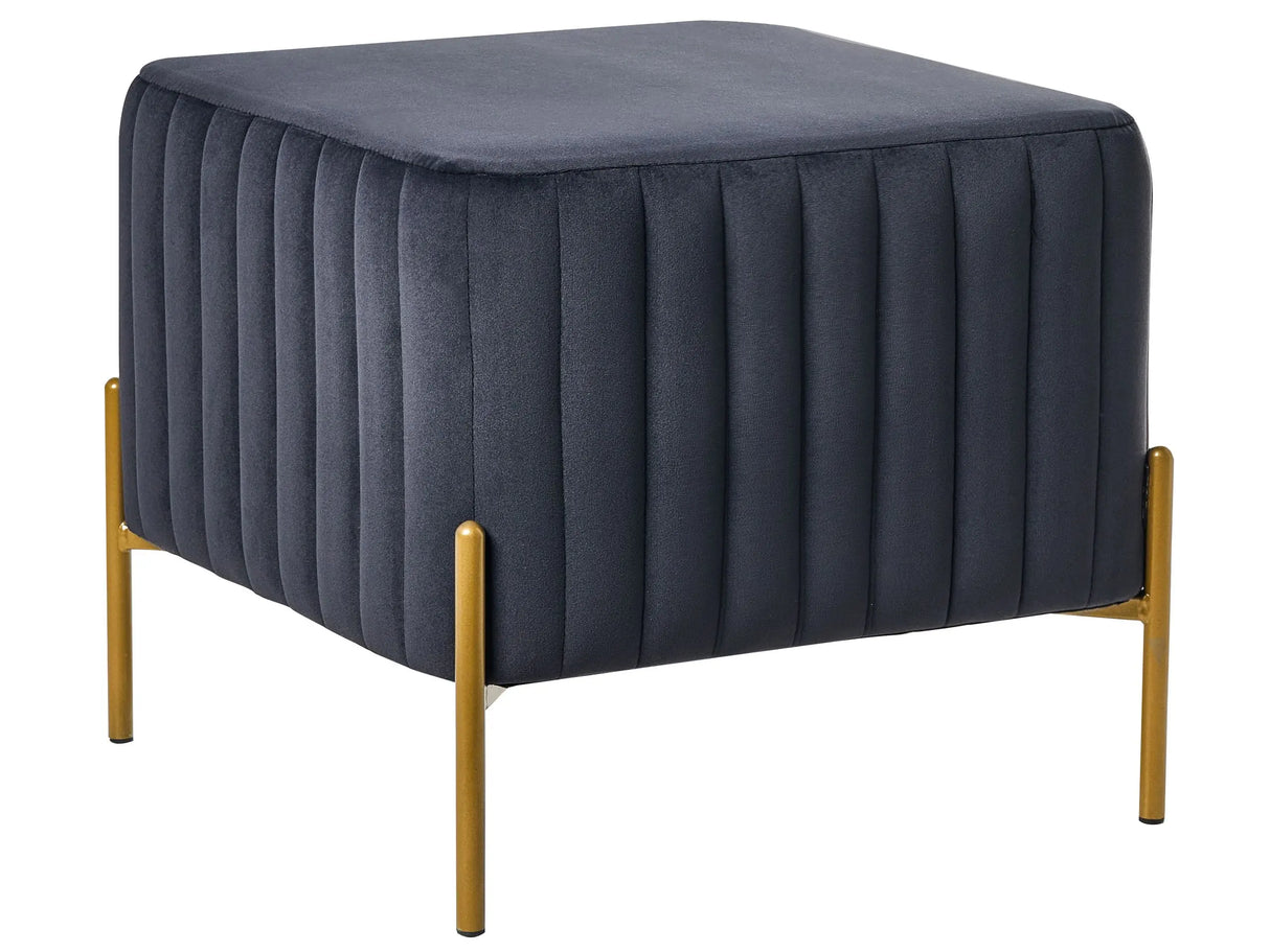 Footstool Black Velvet Upholstery Ottoman Pouffe Gold Metal Legs 47 x 47 cm Square Seat Glamour Living Room Beliani