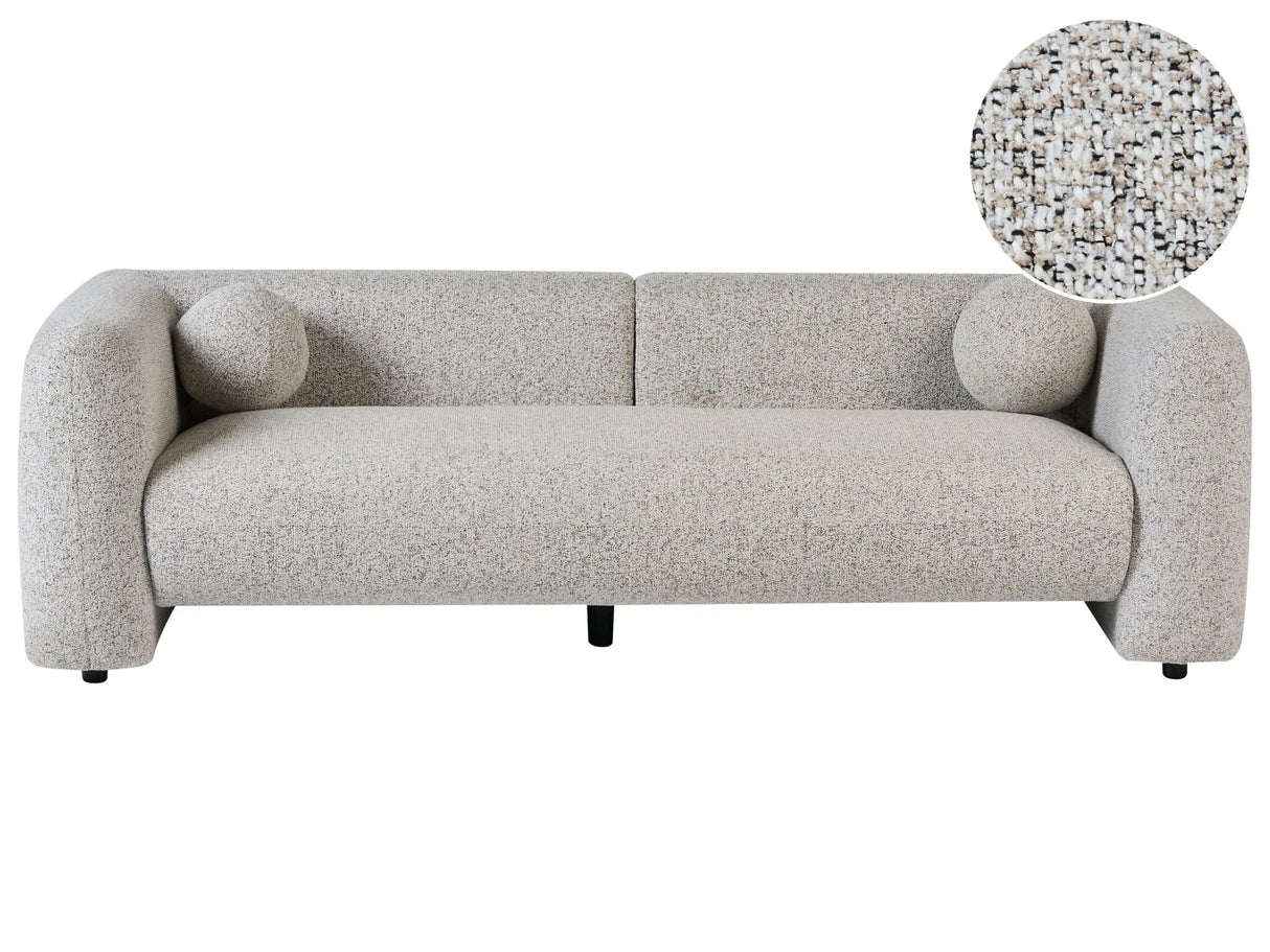 3 Seater Sofa Light Beige Fabric Soft Nubby with Extra Throw Cushions Retro Glam Art Decor Style Beliani