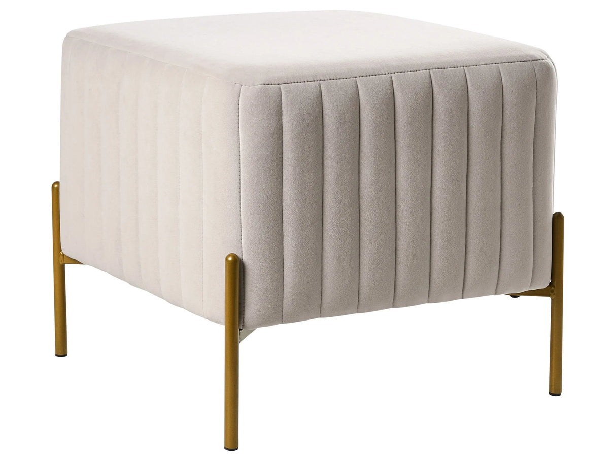 Footstool Off-White Velvet Upholstery Ottoman Pouffe Gold Metal Legs 47 x 47 cm Square Seat Glamour Living Room Beliani