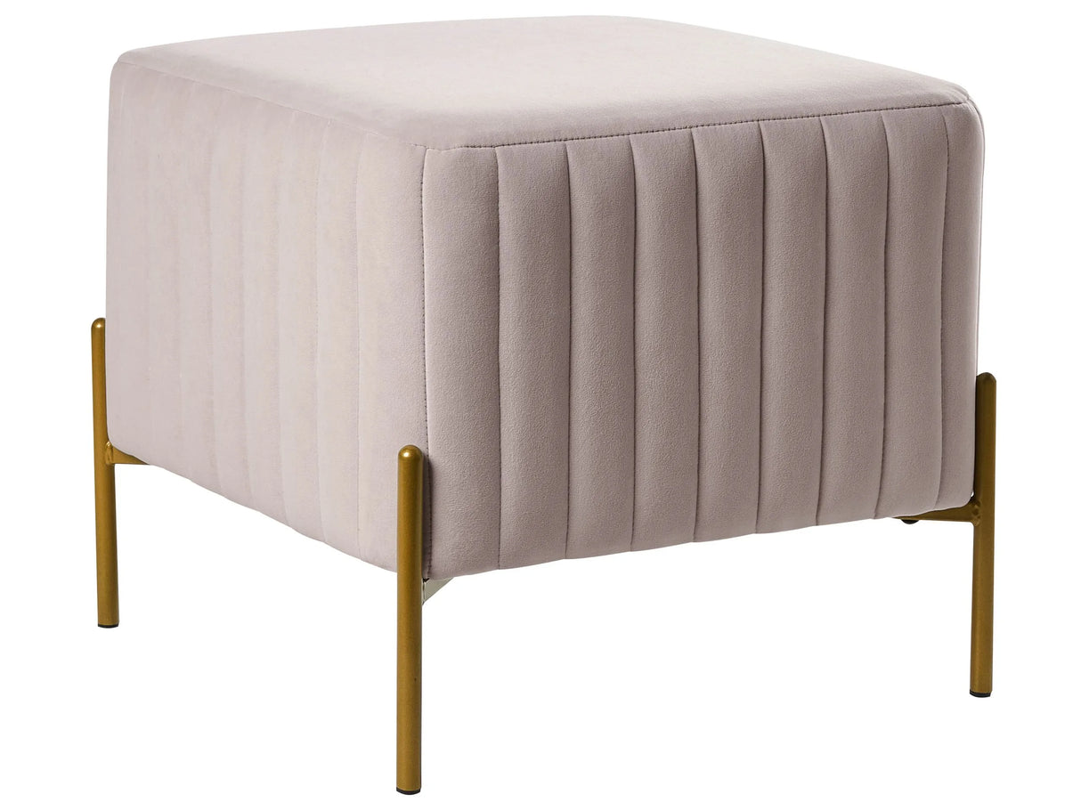 Footstool Taupe Velvet Upholstery Ottoman Pouffe Gold Metal Legs 47 x 47 cm Square Seat Glamour Living Room Beliani