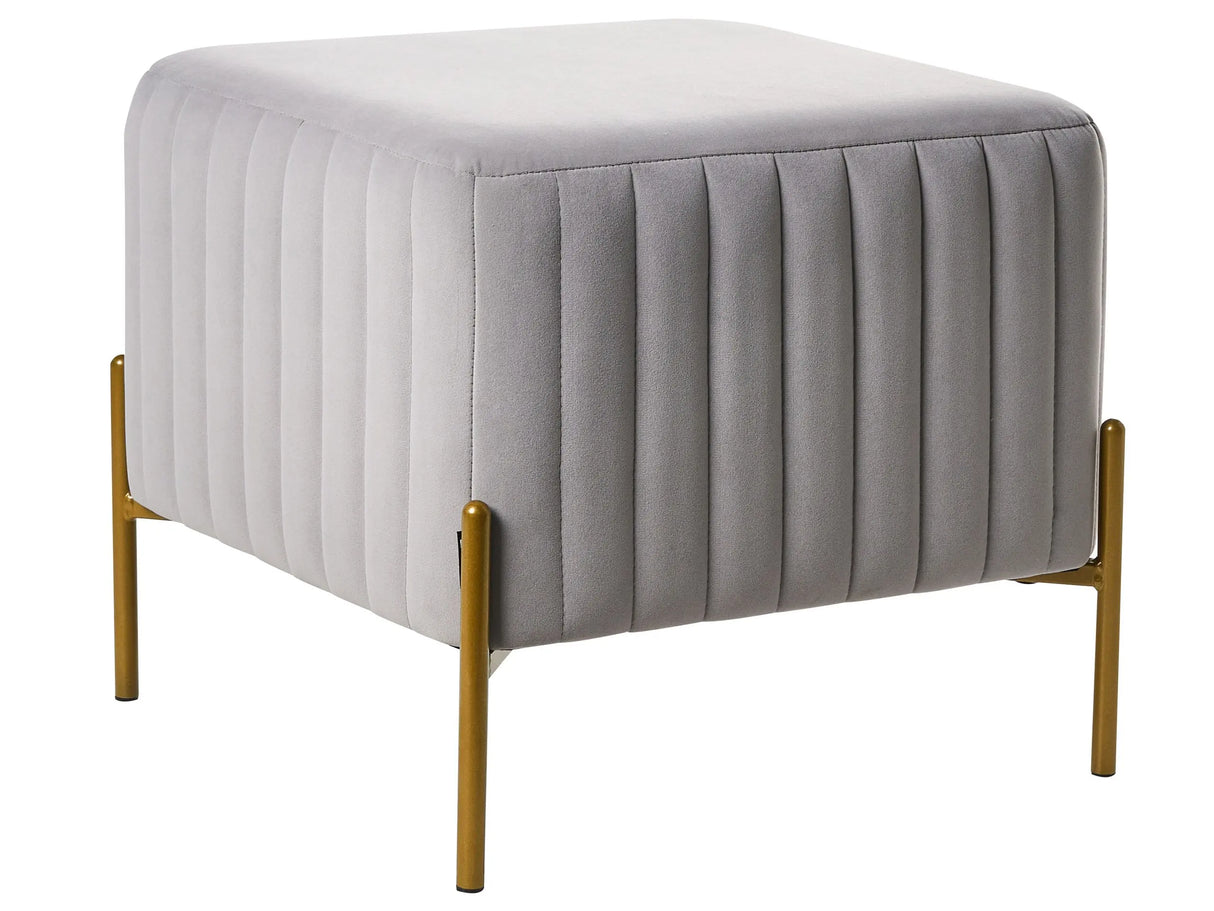 Footstool Grey Velvet Upholstery Ottoman Pouffe Gold Metal Legs 47 x 47 cm Square Seat Glamour Living Room Beliani