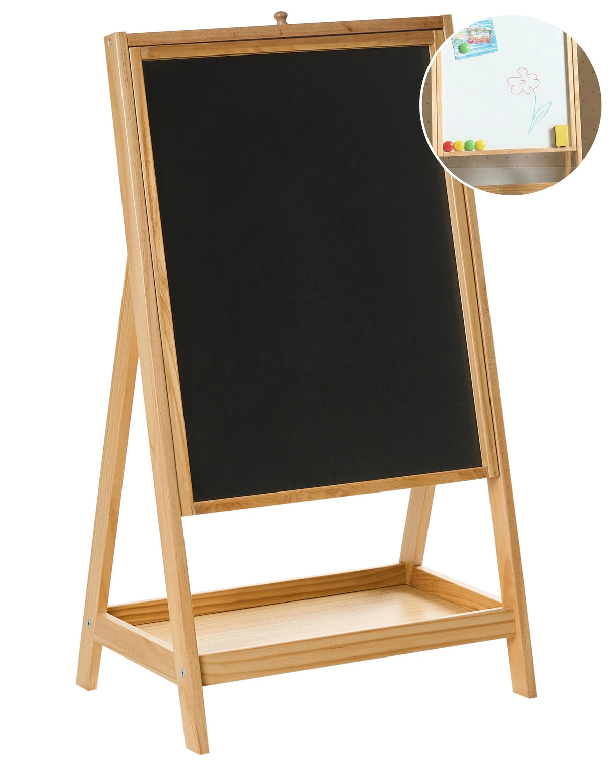 Double Sided Easel Light Brown Pine Wood Kid's Room Chalkboard Magnetic Board Learning Through Play Beliani
