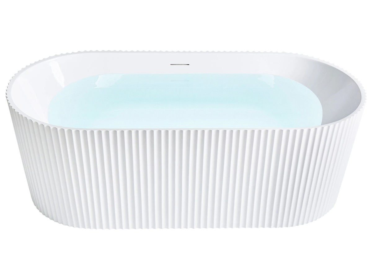 Freestanding Bath Matt White Acrylic 169 x 80 cm Oval Shape Fluted Finish Modern Style Bathroom Beliani