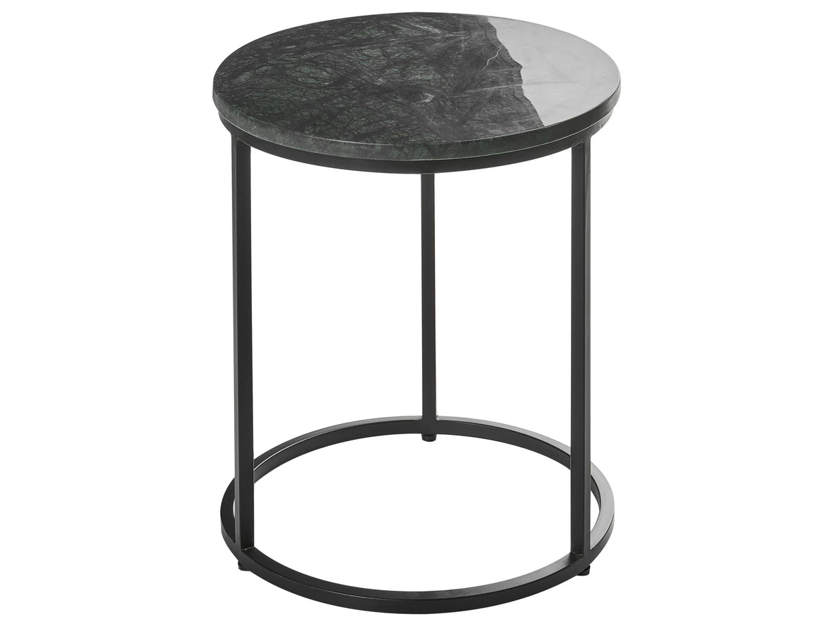 Side Table Dark Green Base 40 cm Metal Frame Ceramic Top Marble Modern Design Living Room Beliani