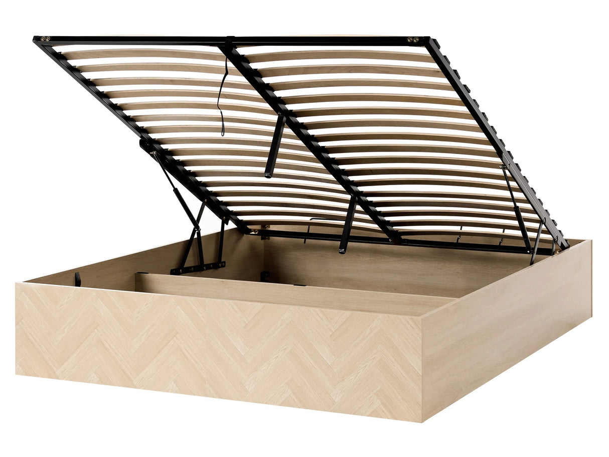 Bed Frame Light Brown MDF EU King Size 5ft3 with Ottoman Storage Minimalist Scandinavian Style Beliani