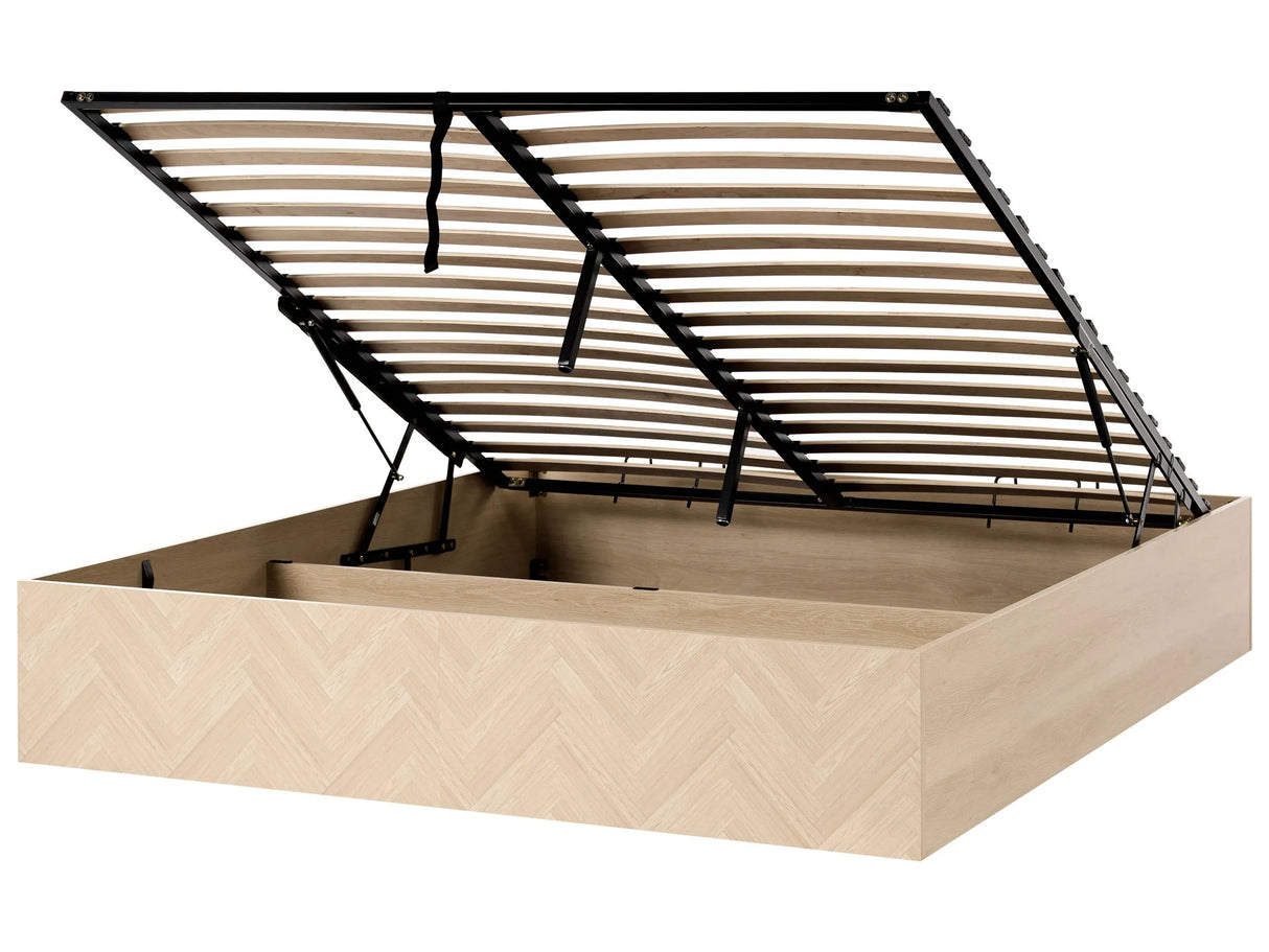 Bed Frame Light Brown MDF EU Super King Size 6ft with Ottoman Storage Minimalist Scandinavian Style Beliani