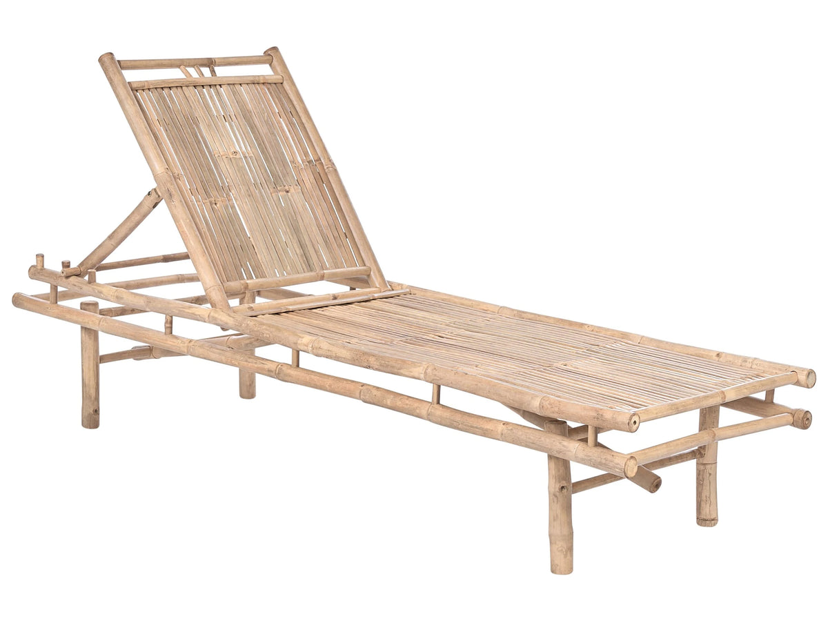 Sun Lounger Light Brown Bamboo Wood 3 Position Reclining Backrest Natural Style Beliani