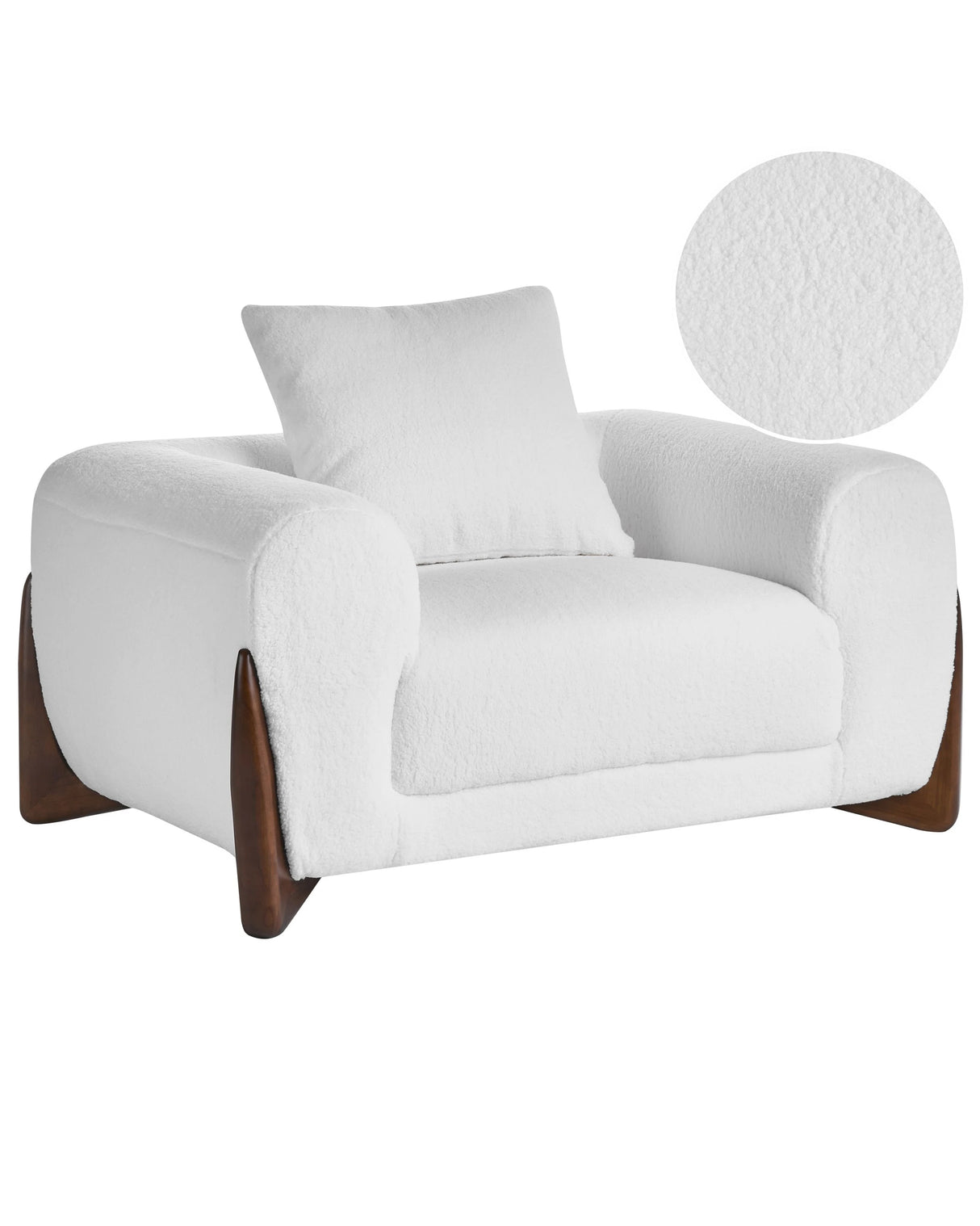 Armchair White Boucle Upholstery Wooden Legs with Armrests Living Room Reading Corner Modern Style Beliani