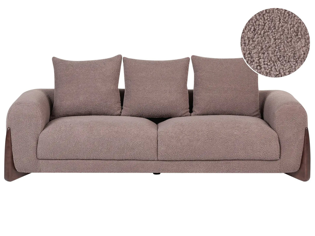 3 Seater Sofa Brown Boucle Upholstery Wooden Legs with Armrests Loveseat Living Room Modern Style Beliani