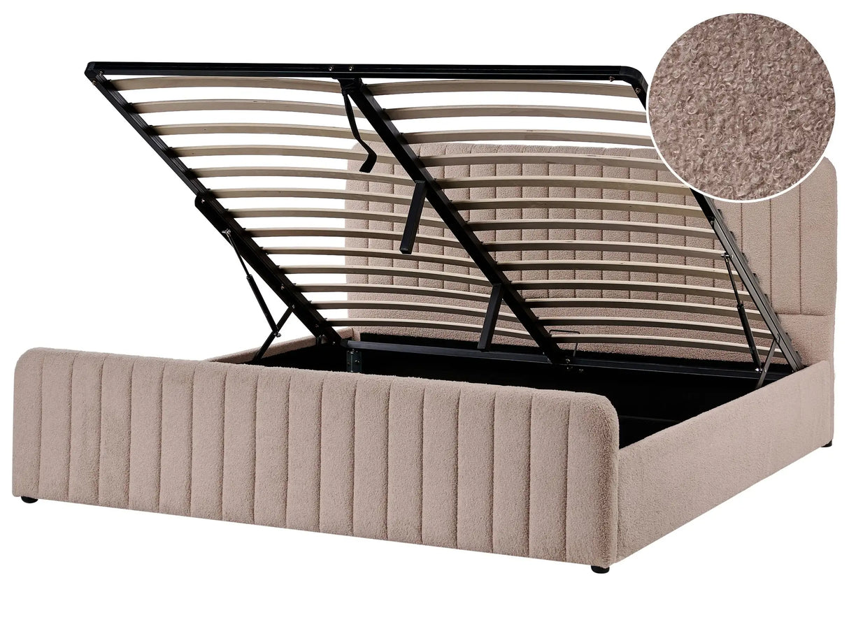 Ottoman Bed Taupe Boucle EU Super King Size 6ft Tufted Headboard Metal Legs Modern Design Beliani
