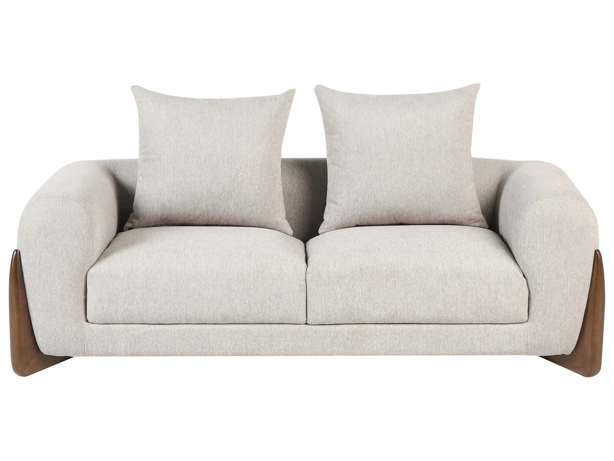 2 Seater Sofa Taupe Fabric Upholstery Wooden Legs with Armrests Loveseat Living Room Modern Style Beliani