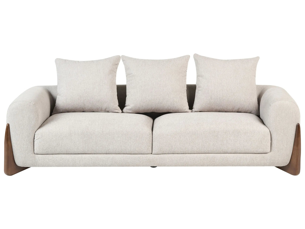 3 Seater Sofa Taupe Fabric Upholstery Wooden Legs with Armrests Loveseat Living Room Modern Style Beliani