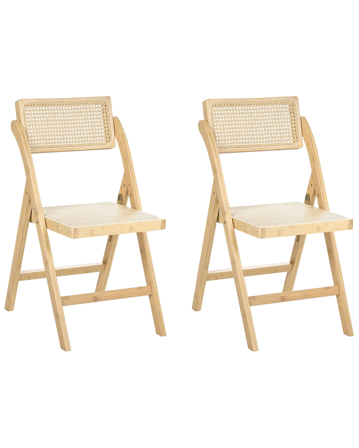Set of 2 Dining Chairs Light Brown Bamboo Wood PE Rattan Folding Boho Style Kitchen Dining Room Beliani