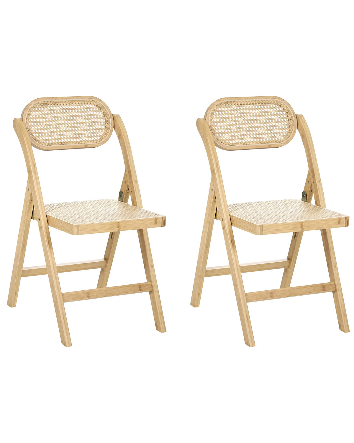 Set of 2 Dining Chairs Light Brown Bamboo Wood PE Rattan Folding Boho Style Kitchen Dining Room Beliani