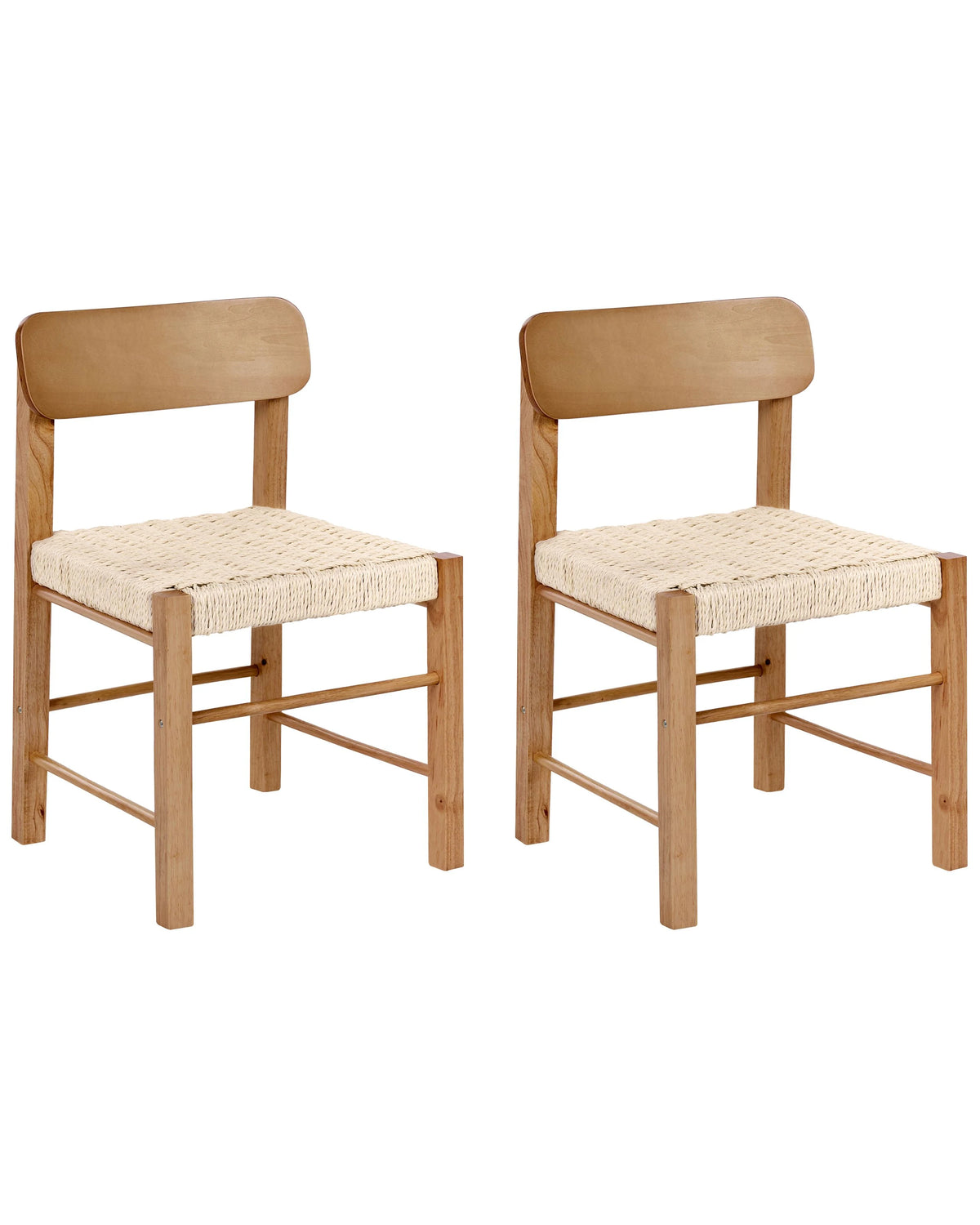 Set of 2 Dining Chairs Brown Rubberwood Paper Rope Woven Seat Boho Style Kitchen Dining Room Beliani
