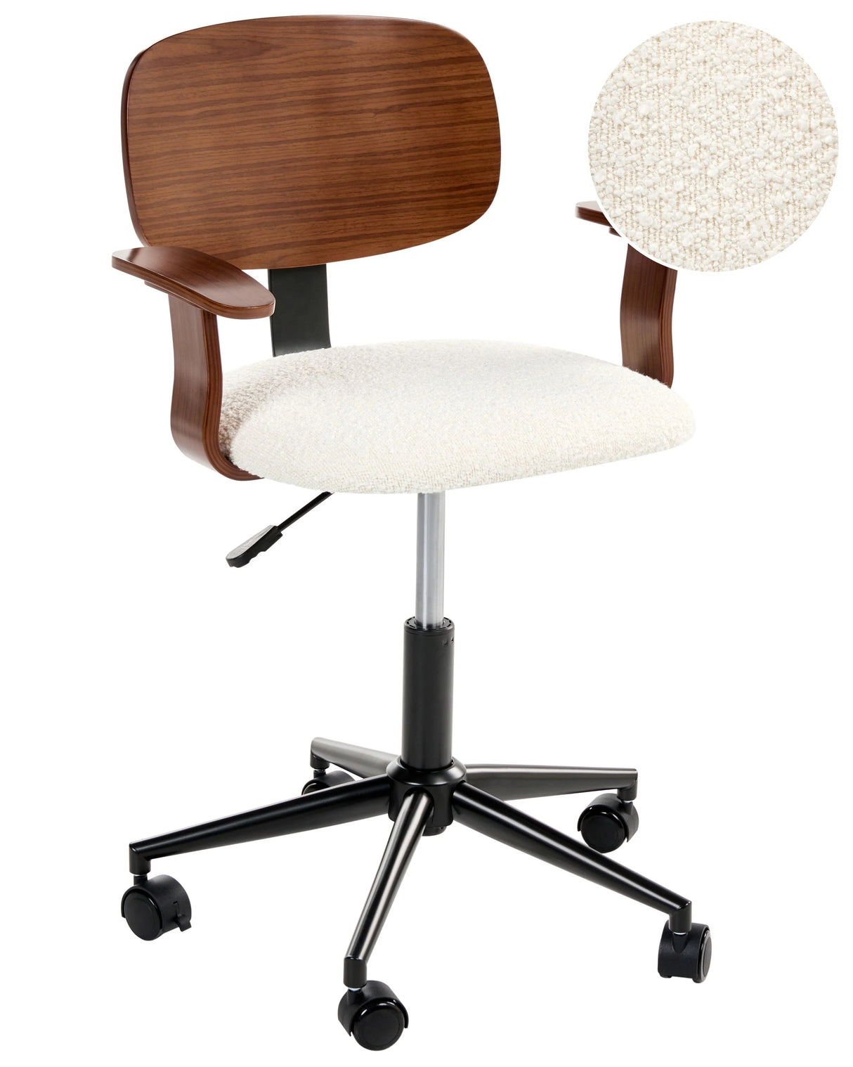 Office Chair Dark Brown and Off-White Boucle Seat Adjustable Swivel Function Metal Legs Stylish Office Furniture Beliani