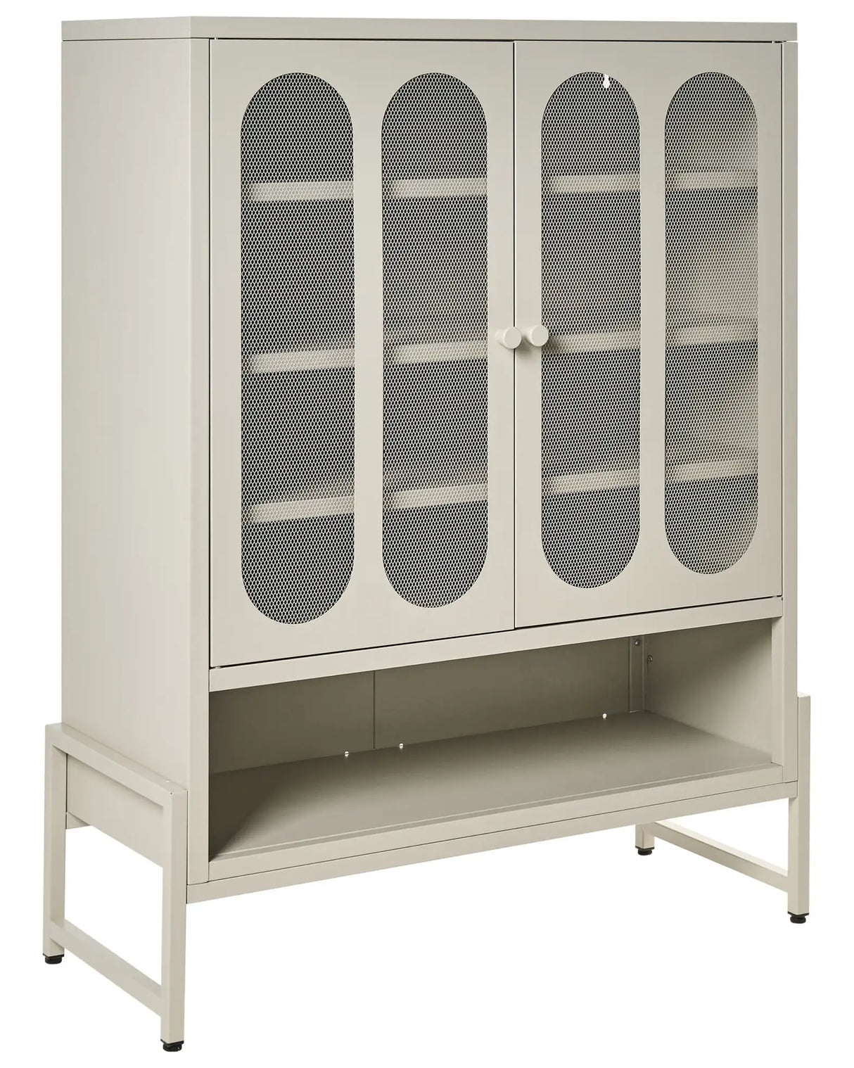 2 Door Sideboard Beige Cashmere Steel Oval Perforated Doors 5 Shelves Ventilation Slots Leg Caps Home Office Furniture Industrial Design Beliani
