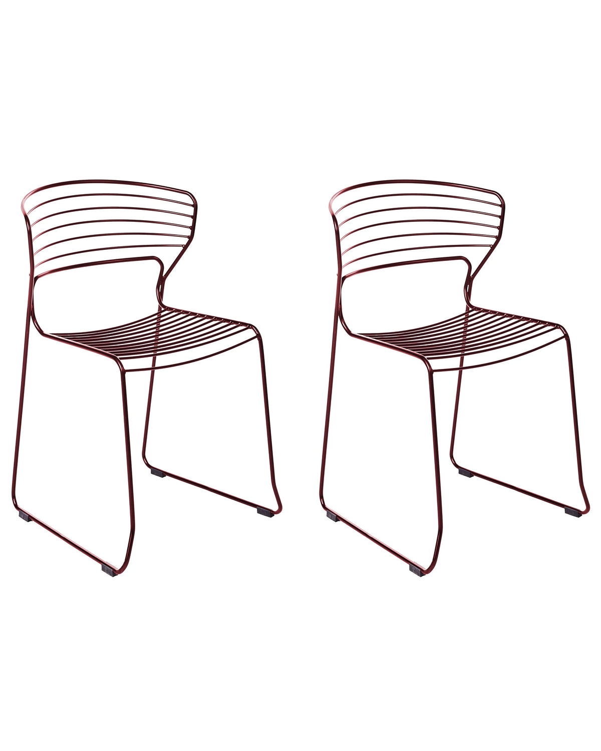 Set of 2 Garden Chairs Red Steel Frame Stackable Outdoor Patio Modern Beliani