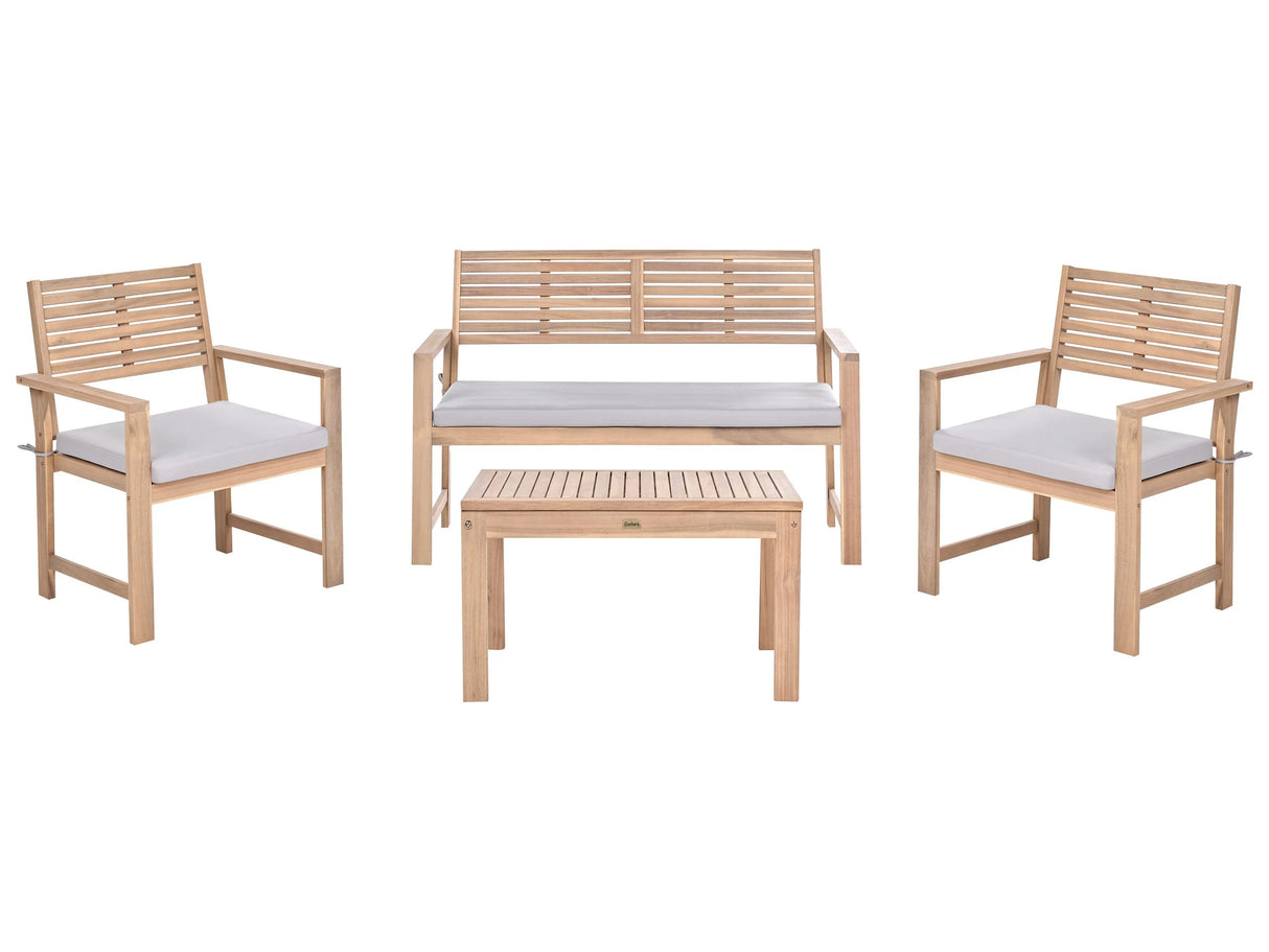 Garden Lounge Set Grey Certified Acacia Wood Fabric 4 Seater with Coffee Table Sofa 2 Chairs Removable Cover Cushions Water and UV Resistant Beliani