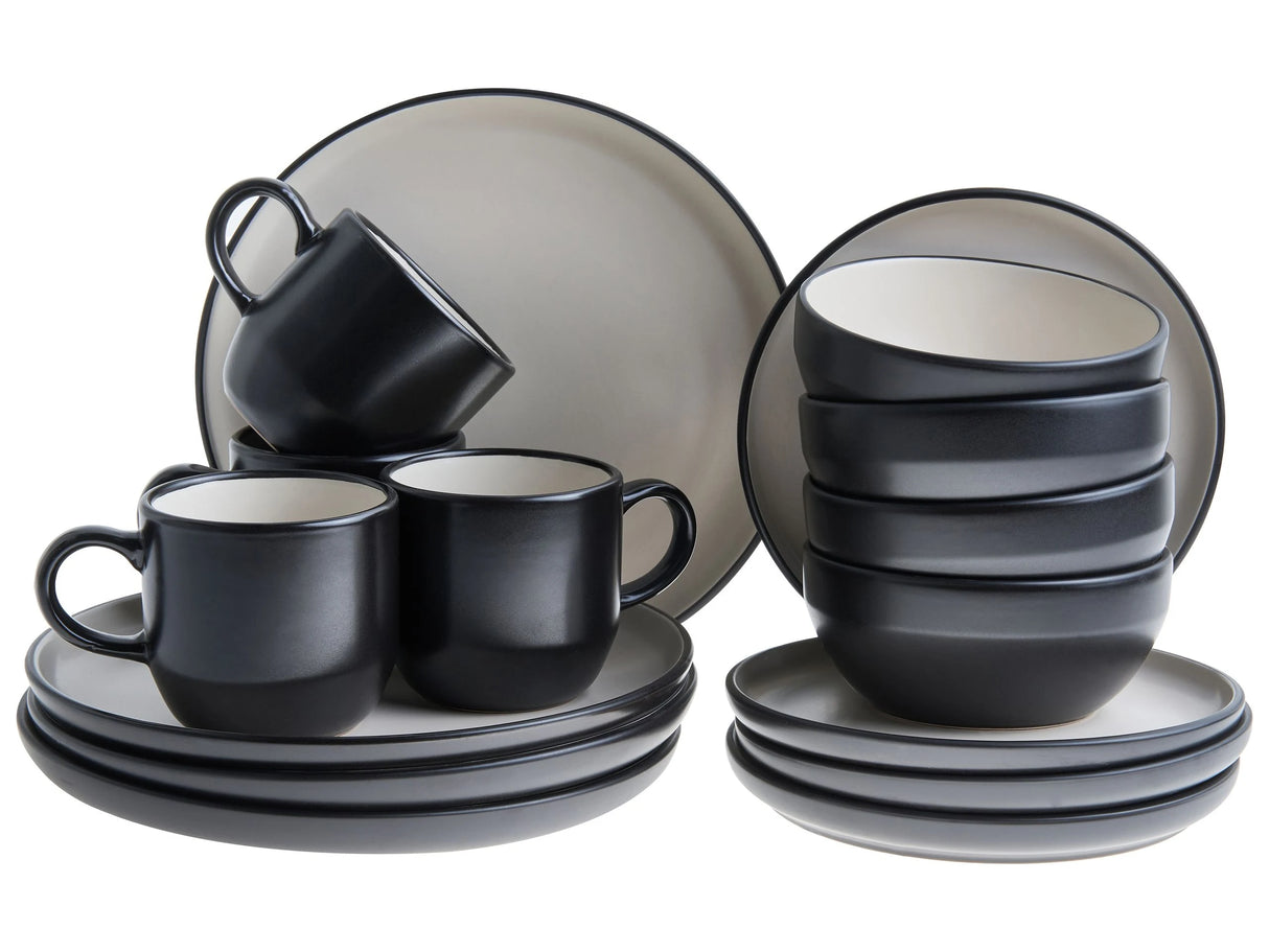 16-Piece Dinnerware Set Black Stoneware Elegant Kitchen Dining Room Color Glaze Finish For 4 People Beliani