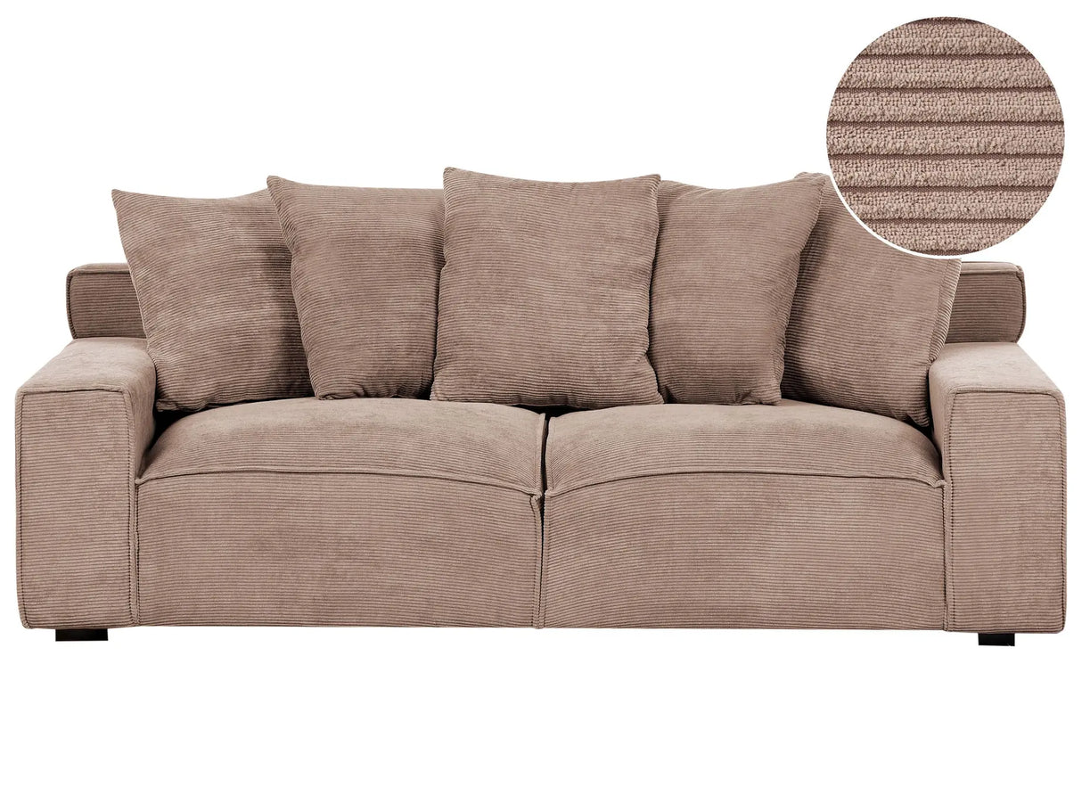 Sofa Corduroy Light Brown Corduroy 3 Seater Comfortable Living Room Modern Retro Beliani