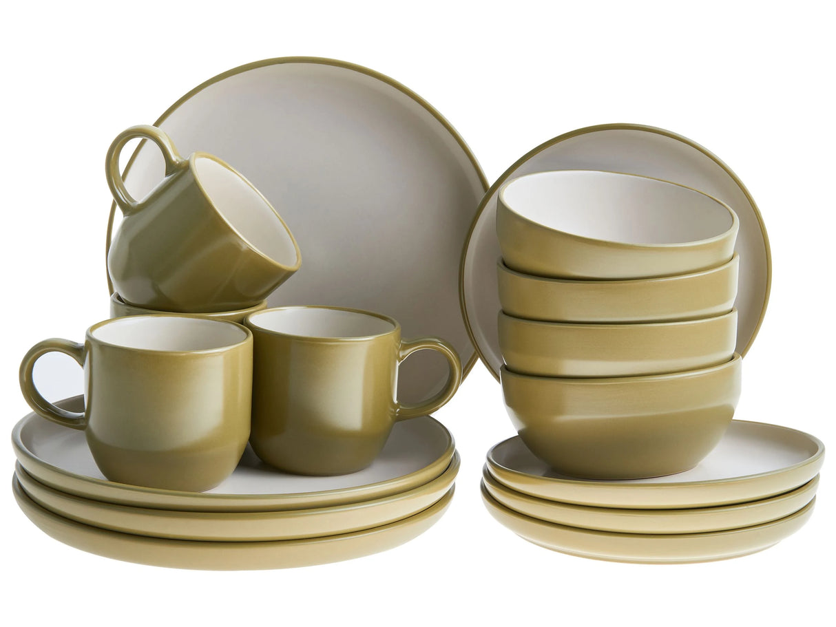 16-Piece Dinnerware Set Green Stoneware Elegant Kitchen Dining Room Color Glaze Finish For 4 People Beliani